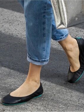 Tieks Black Ballet Flats with Teal Trim